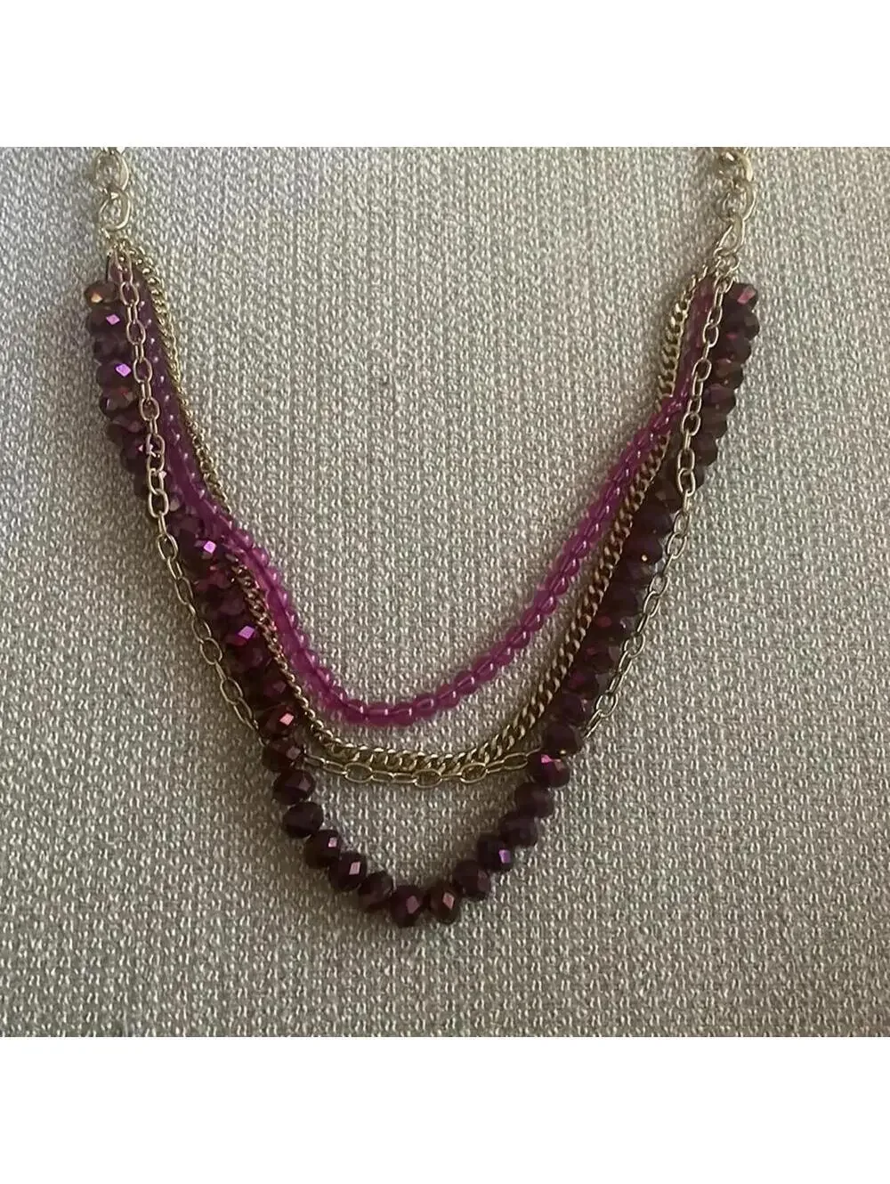 Purple and gold, multi strand, beaded necklace, artsy BoHo